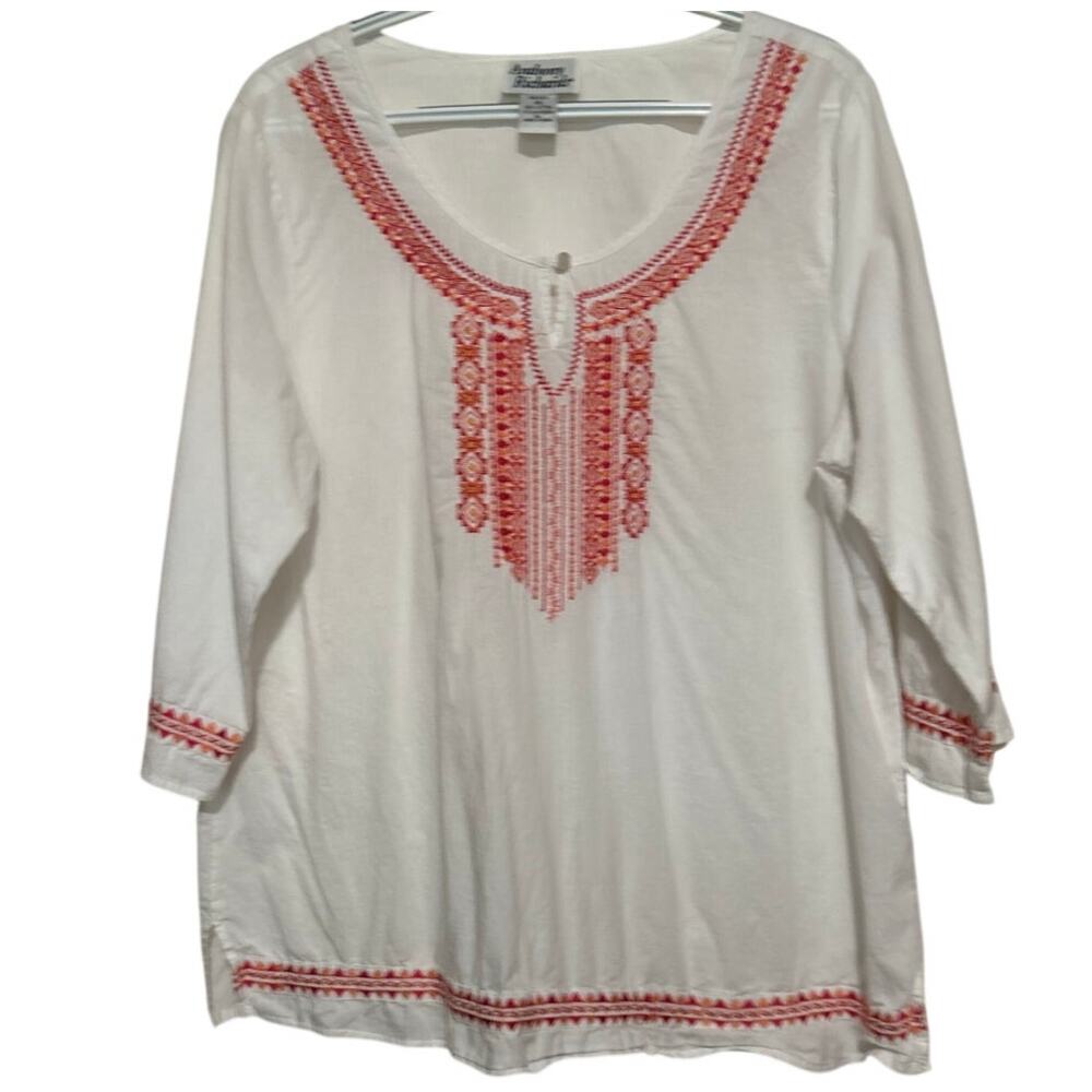 Anthony Richards Women's White‎ Orange Pink Quarter Sleeve Tunic Size XL
